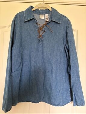 Emma James Light Blue Denim Lace-Up Shirt with Brown Laces Sz L